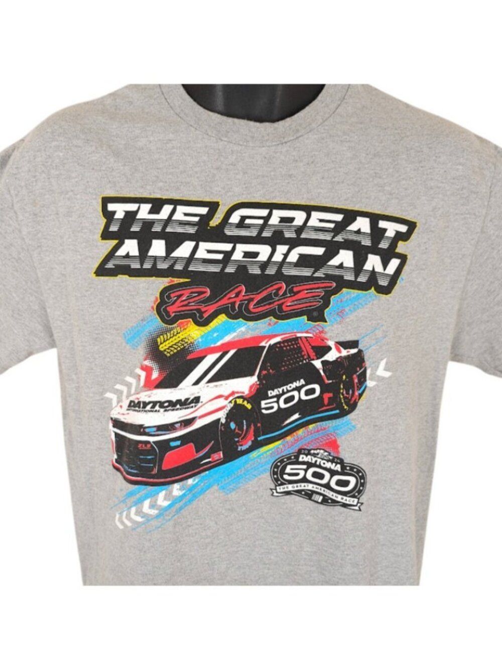 Daytona 500 NASCAR Racing T Shirt Mens Size Medium Gray Great American Race